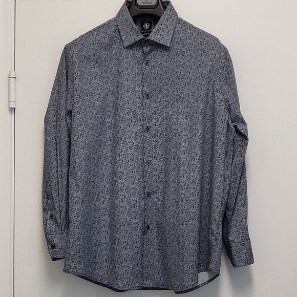 Adrienne Vittadini Mens Dress Shirt L 16.5 32/33 Slim Fit Geometric Button Up - Picture 2 of 16